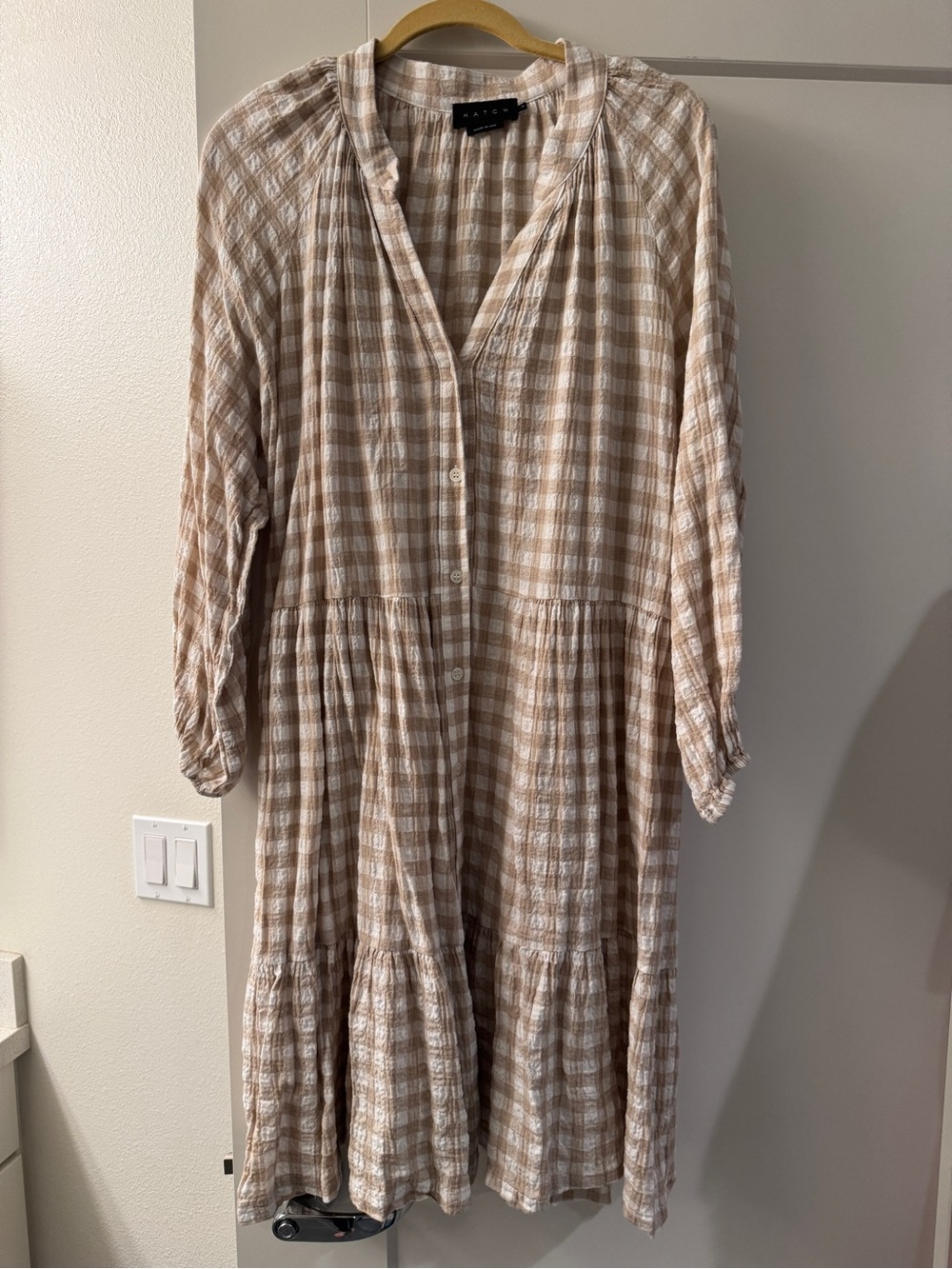 Hatch Aurora Dress in Tan/Ivory Gingham size 3